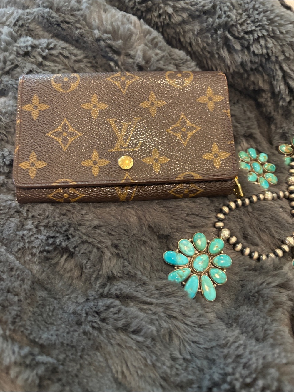 Louis Vuitton Brown Monogram Canvas Compact Wallet with Gold-Tone Snap